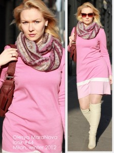 розовое платье, женский лук, лук 2012, сапоги ботфорты
